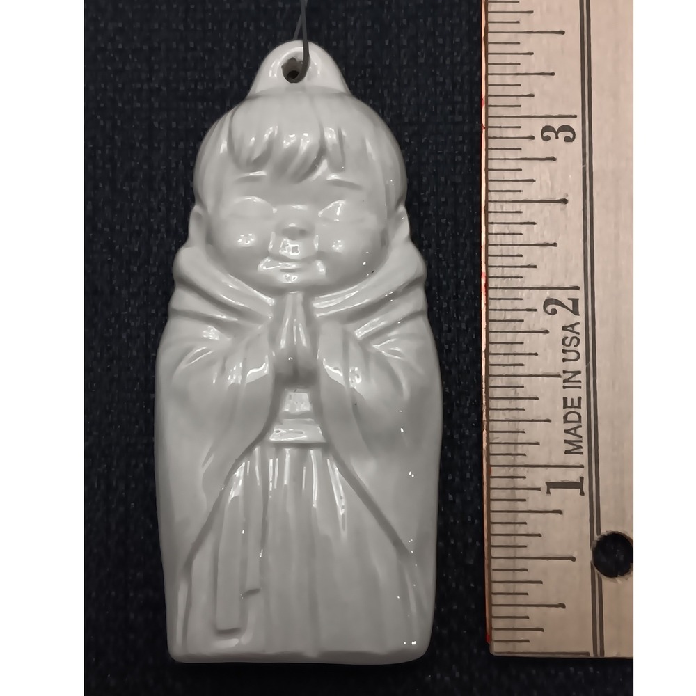 Vintage Joseph White Ceramic Praying Hanging Ornament Figurine Christmas